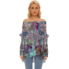 Layered Waves Off Shoulder Chiffon Pocket Shirt by kaleidomarblingart