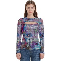 Layered Waves Women s Cut Out Long Sleeve T-shirt by kaleidomarblingart