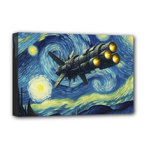 Spaceship Starry Night Van Gogh Painting Deluxe Canvas 18  X 12  (stretched) by Maspions