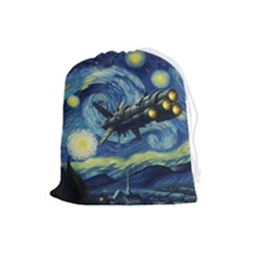 Spaceship Starry Night Van Gogh Painting Drawstring Pouch (large) by Maspions