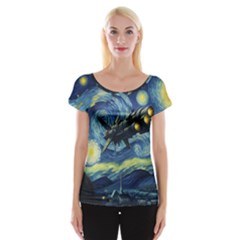 Spaceship Starry Night Van Gogh Painting Cap Sleeve Top