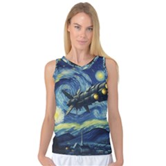 Spaceship Starry Night Van Gogh Painting Women s Basketball Tank Top