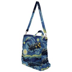 Spaceship Starry Night Van Gogh Painting Crossbody Backpack