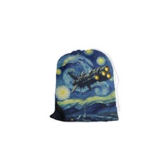 Spaceship Starry Night Van Gogh Painting Drawstring Pouch (xs)