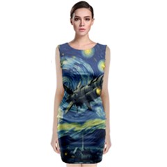 Spaceship Starry Night Van Gogh Painting Classic Sleeveless Midi Dress