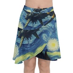 Spaceship Starry Night Van Gogh Painting Chiffon Wrap Front Skirt by Maspions