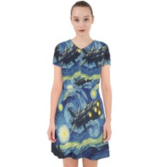 Spaceship Starry Night Van Gogh Painting Adorable In Chiffon Dress