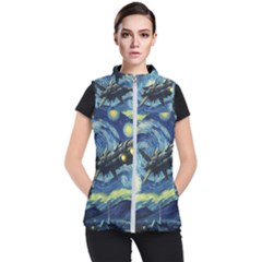 Spaceship Starry Night Van Gogh Painting Women s Puffer Vest