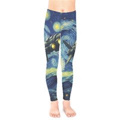 Spaceship Starry Night Van Gogh Painting Kids  Leggings