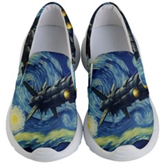 Spaceship Starry Night Van Gogh Painting Kids Lightweight Slip Ons by Maspions