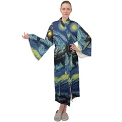 Spaceship Starry Night Van Gogh Painting Maxi Velvet Kimono