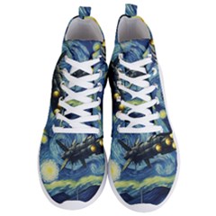 Spaceship Starry Night Van Gogh Painting Men s Lightweight High Top Sneakers