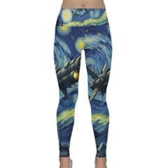 Spaceship Starry Night Van Gogh Painting Lightweight Velour Classic Yoga Leggings by Maspions