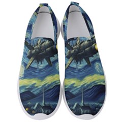 Spaceship Starry Night Van Gogh Painting Men s Slip On Sneakers