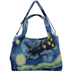 Spaceship Starry Night Van Gogh Painting Double Compartment Shoulder Bag