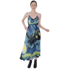 Spaceship Starry Night Van Gogh Painting Tie Back Maxi Dress