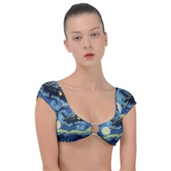 Spaceship Starry Night Van Gogh Painting Cap Sleeve Ring Bikini Top