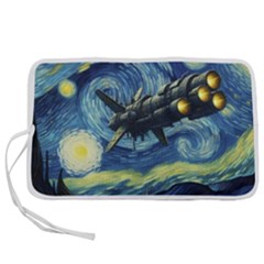 Spaceship Starry Night Van Gogh Painting Pen Storage Case (l) by Maspions