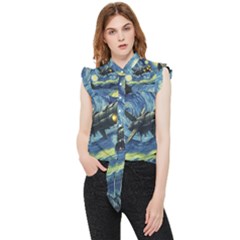 Spaceship Starry Night Van Gogh Painting Frill Detail Shirt