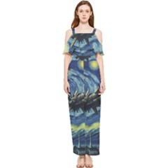 Spaceship Starry Night Van Gogh Painting Draped Sleeveless Chiffon Jumpsuit