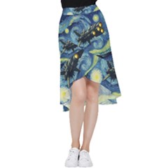 Spaceship Starry Night Van Gogh Painting Frill Hi Low Chiffon Skirt