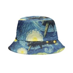 Spaceship Starry Night Van Gogh Painting Inside Out Bucket Hat by Maspions