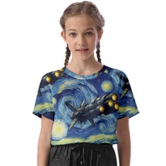 Spaceship Starry Night Van Gogh Painting Kids  Basic T-shirt by Maspions