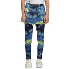 Spaceship Starry Night Van Gogh Painting Kids  Skirted Pants