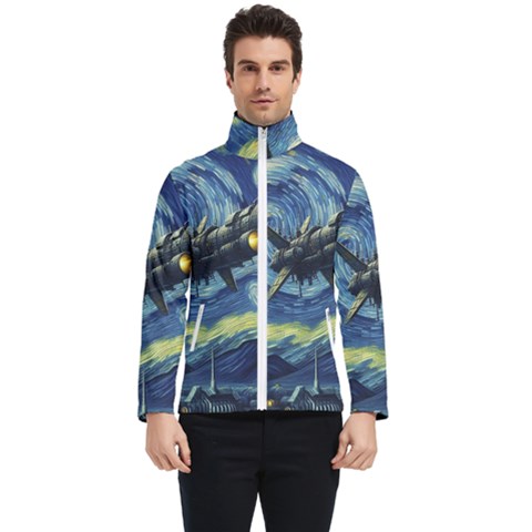 Spaceship Starry Night Van Gogh Painting Men s Bomber Jacket by Maspions