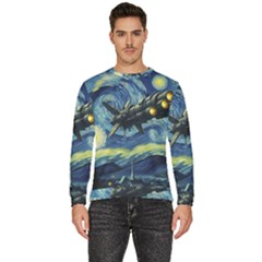 Spaceship Starry Night Van Gogh Painting Men s Fleece Sweatshirt