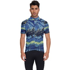 Spaceship Starry Night Van Gogh Painting Men s Short Sleeve Cycling Jersey by Maspions