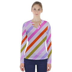 Lines Geometric Background V-neck Long Sleeve Top