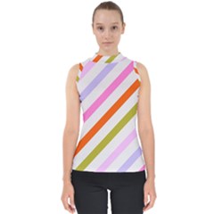 Lines Geometric Background Mock Neck Shell Top by Maspions