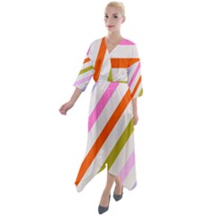 Lines Geometric Background Quarter Sleeve Wrap Front Maxi Dress