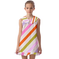 Lines Geometric Background Kids  Pilgrim Collar Ruffle Hem Dress