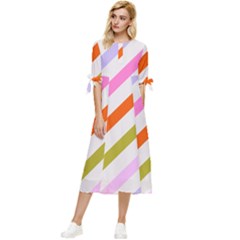 Lines Geometric Background Bow Sleeve Chiffon Midi Dress