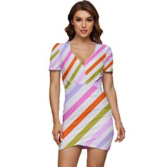 Lines Geometric Background Low Cut Cap Sleeve Mini Dress