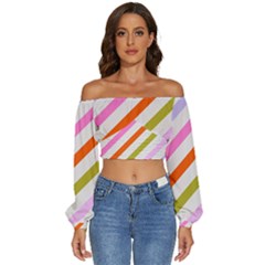 Lines Geometric Background Long Sleeve Crinkled Weave Crop Top