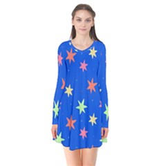 Background Star Darling Galaxy Long Sleeve V-neck Flare Dress