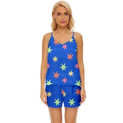 Background Star Darling Galaxy V-neck Satin Pajamas Set by Maspions