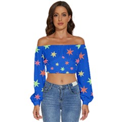 Background Star Darling Galaxy Long Sleeve Crinkled Weave Crop Top