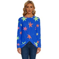 Background Star Darling Galaxy Long Sleeve Crew Neck Pullover Top by Maspions