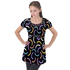 Abstract Pattern Wallpaper Puff Sleeve Tunic Top