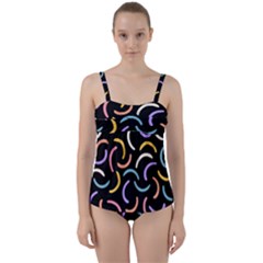 Abstract Pattern Wallpaper Twist Front Tankini Set