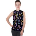 Abstract Pattern Wallpaper Mock Neck Chiffon Sleeveless Top View1