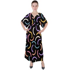 Abstract Pattern Wallpaper V-neck Boho Style Maxi Dress by Maspions