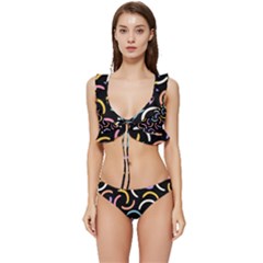 Abstract Pattern Wallpaper Low Cut Ruffle Edge Bikini Set by Maspions