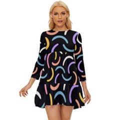 Abstract Pattern Wallpaper Long Sleeve Babydoll Dress