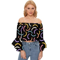 Abstract Pattern Wallpaper Off Shoulder Flutter Bell Sleeve Top