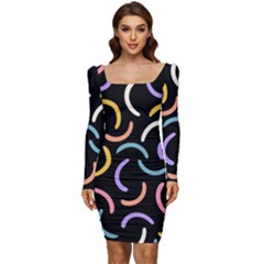 Abstract Pattern Wallpaper Women Long Sleeve Ruched Stretch Jersey Dress